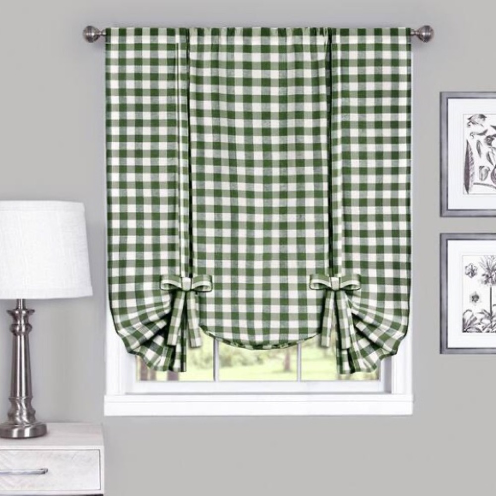 FARMHOUSE Green Buffalo Check Tie Up Shade